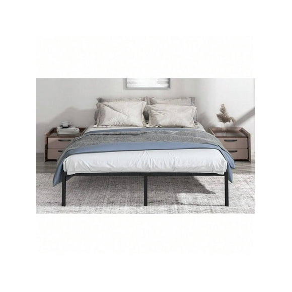 Base de Cama Queen de 16 pulgadas, Marco de Cama de Metal con Listones de Madera Duraderos, Sin Ruido,No Necesita Somier,Marco de Cama con Gran Espacio de Almacenamiento,Montaje Fácil 150*195*40cm