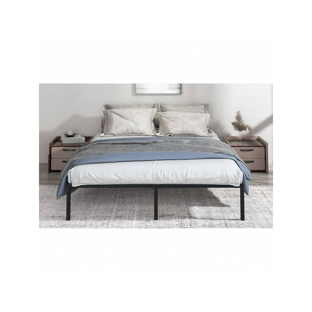 Base de Cama Queen de 16 pulgadas, Marco de Cama de Metal con Listones de Madera Duraderos, Sin Ruido,No Necesita Somier,Marco de Cama con Gran Espacio de Almacenamiento,Montaje Fácil 150*195*40cm