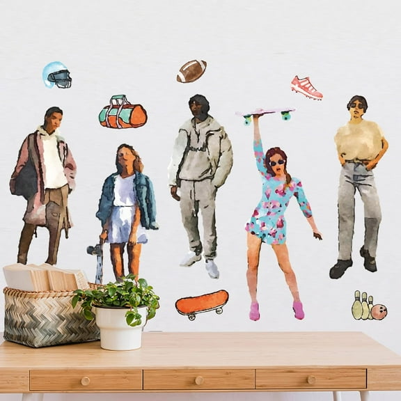 Watercolor Sports Youth Stickers Colorful Rugby Skateboarding Soccer Tennis Bowling Wall Art Basketball Wall Decals Peel and Stick RemovableWall Stickers