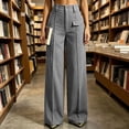 thumbnail image 4 of BRELIL Women Plus Size Wide Leg Trousers High Waisted with Pockets Solid Casual Office Long Pants Loose Fall Winter Fashion Outfits, Gray 2XL, 4 of 9