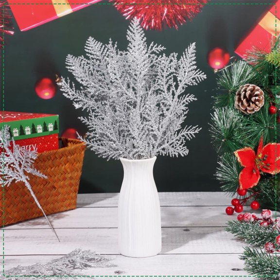 ICQOVD 20PCs Artificial Christmas Branches Glitter Christmas Floral Twig DIY Crafts Christmas Pine Branches,for Xmas Indoor Outdoor Christmas Decor