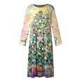 thumbnail image 3 of Women's Casual Crew Neck Christmas Print Mid-Length Dress with Pockets, Long Sleeve Holiday Party Dress with Festive Pattern, A-Line Swing Vintage Style,Multicolor,Size M, 3 of 4