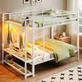 thumbnail image 3 of Harper & Bright Designs Full Over Full Metal Bunk Beds with Storage Mesh Shelves and Clothes Hooks, Space Saving Metal Bed Frame with LED Light, White, 3 of 15