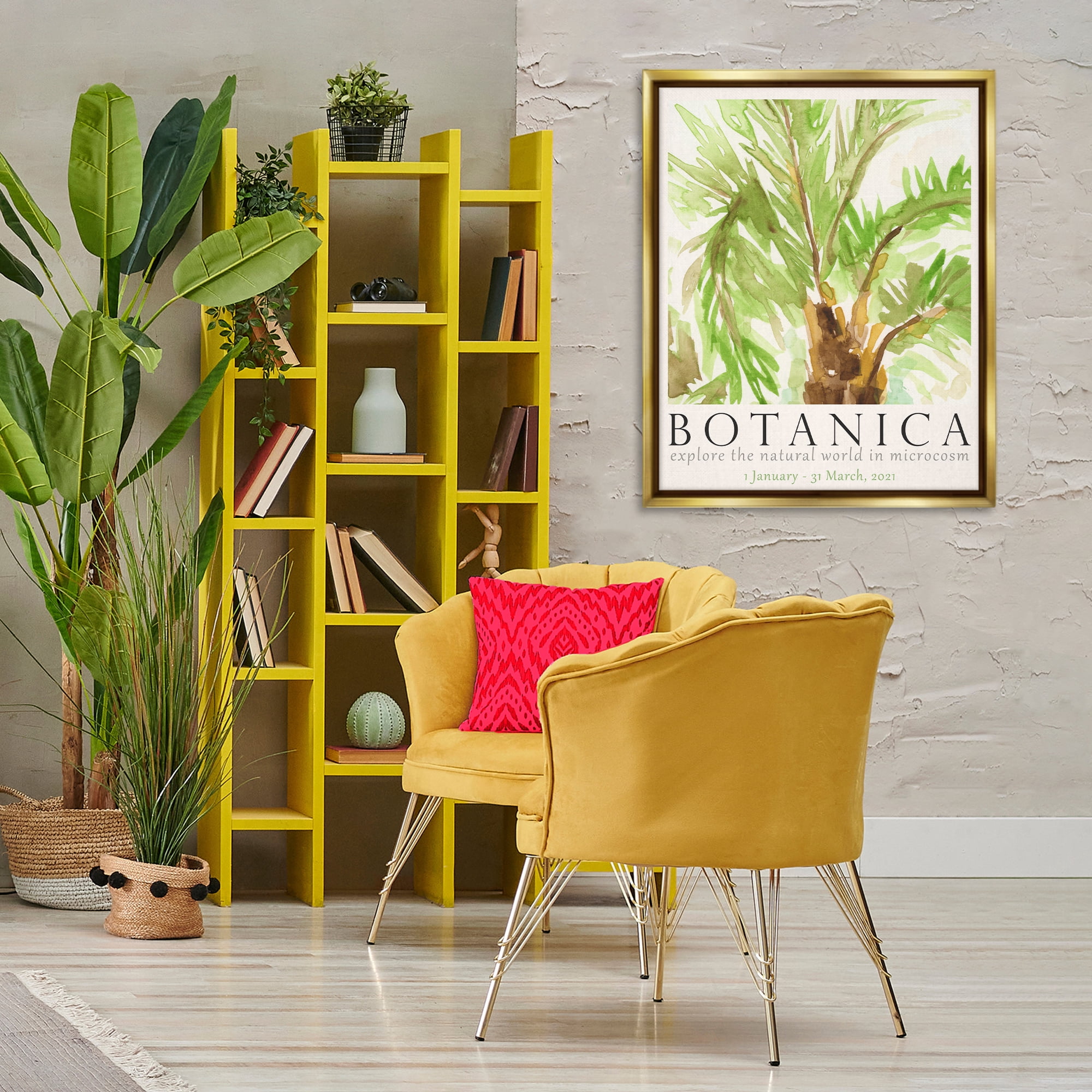 Stupell Industries Botanica Poster Palm Tree Plants & Flowers Painting Gold Floater Framed Canvas Art Print Wall Art, 25 x 31