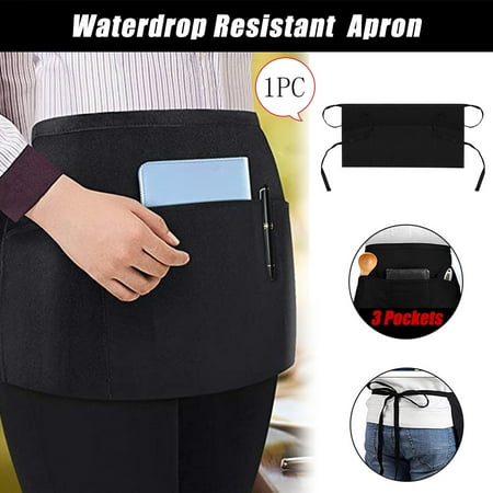 

Fjofpr Hot kitchen Adult Waterproof 3 Pockets Waterdrop Resistant Waitress Waist Apron Chef Apron