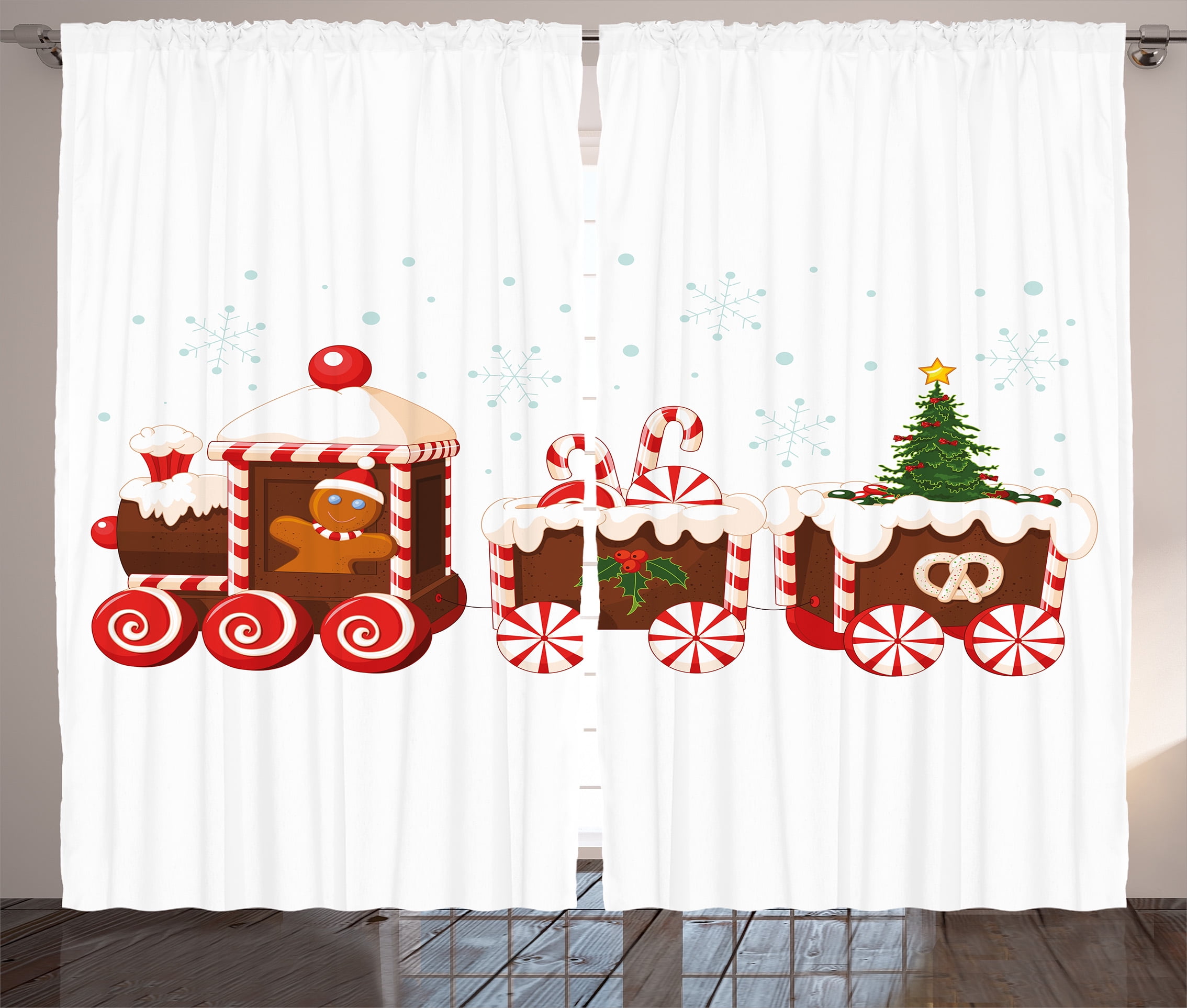 Christmas Curtains 2 Panels Set Train Made Of Gingerbread Cream