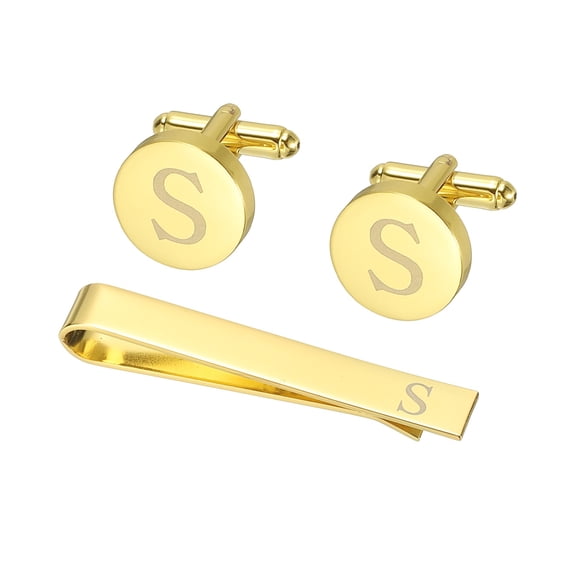 Uxcell Cuff Links, Initial Tie Clip and Cufflink Set for Men Classic Copper, Letter S(Gold Tone)