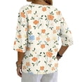 thumbnail image 3 of 3/4 Sleeve Boho Linen Tops for Women, Spring Floral Printed Blouses for women Dressy Casual, Basic Womens Cotton Linen Top, 3 of 5