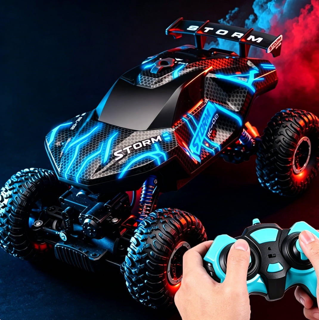 HNH 1:16 RC Car Remote Control Car, RC Monster Truck with Lights and Spray Function, All Terrain Off Road RC Monster Vehicle Truck for Kids, 2400Mah Battery