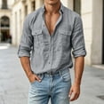 thumbnail image 6 of HAOTAGS Men’s Long Sleeve Button-Down Shirt with Turn-Down Collar Casual Blouse Tops with Chest Pockets Gray Size XL, 6 of 9