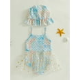 thumbnail image 5 of Toddler Girls Summer Casual Swimwear Sleeveless Fish Scale Print Tutu Bathing Suit with Hat 9 Months-6 Years, 5 of 9