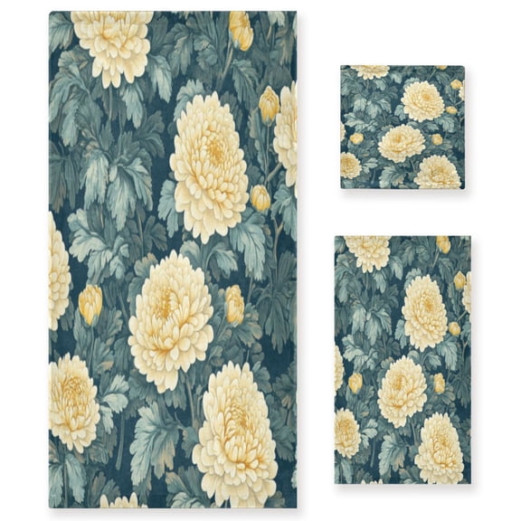 Three-Piece Towel Set Face Towel Towel Set Hand Towel Bath Towel Cotton Bath Towels Bath Towel Sets Hand Bath Towels Yellow Chrysanthemum2