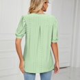 thumbnail image 4 of Pincandy Women's V- Neck Hollow Out Recreational Casual 3/4 Sleeve Henley V-Neck Button Up Pleated Back Blouses Swiss Dot Blouse Tops T-Shirts,Green,XL, 4 of 6