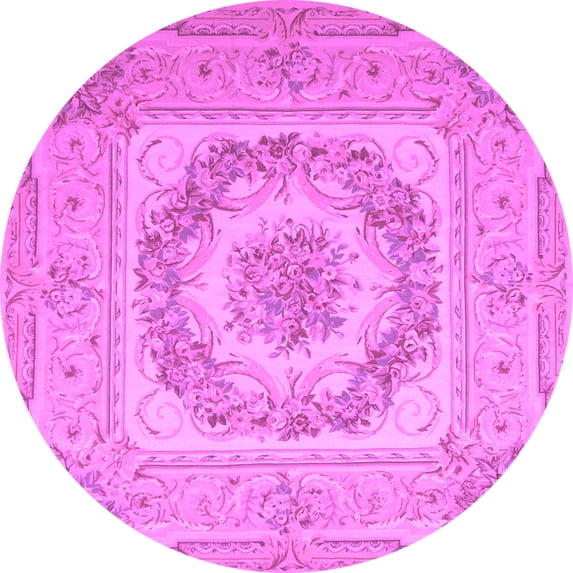 Ahgly Company Indoor Round Medallion Purple French Area Rugs, 4' Round