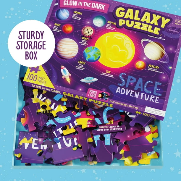 Glow in The Dark 100 Piece Galaxy Puzzle for Kids - Space Jigsaw