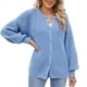 thumbnail image 4 of Suéter de Punto Suave y Grueso de Larga con Botones para Mujer, Cárdigan Informal Holgado con Abertura Frontal para Otoño Azul L, 4 of 9