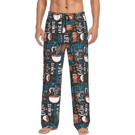 Hirioo Coffee Lover Print for Men's PJ Pajama Pants Sleep Pants Men's Home Trousers with Pockets,S-3XL-Small