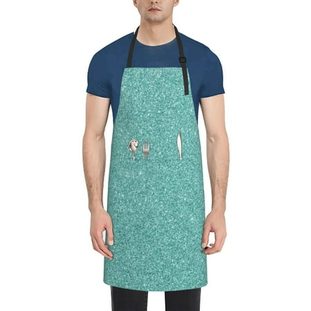 

Vsdgher Teal Green Glitter Waterproof Apron with 2 Pockets Kitchen Chef Aprons Bibs for Grooming Cooking Baking Painting Gardening