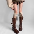 thumbnail image 3 of Yokua Women Lace Trim Bows Over Knee Socks Student Cotton Warm Thigh High Stockings, 3 of 15