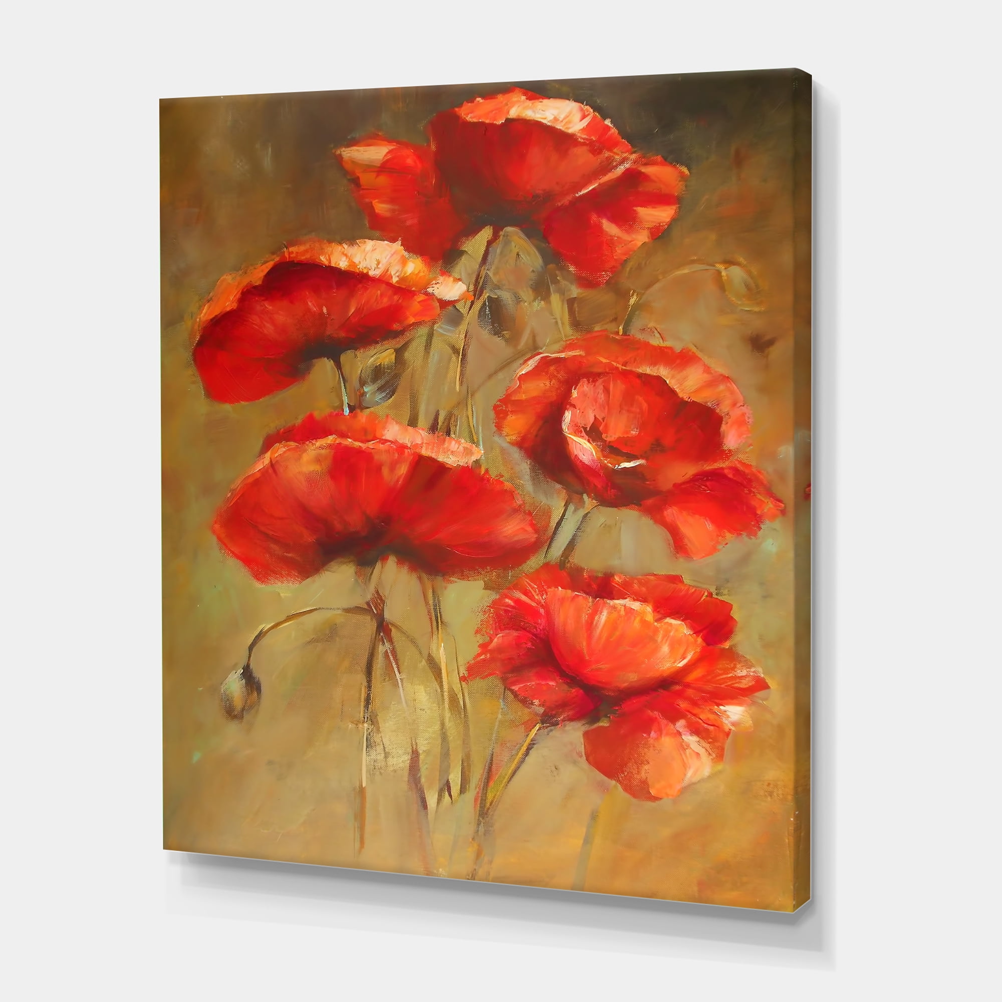 Designart ' Blooming Vintage Poppies I ' Traditional Canvas Wall Art Print