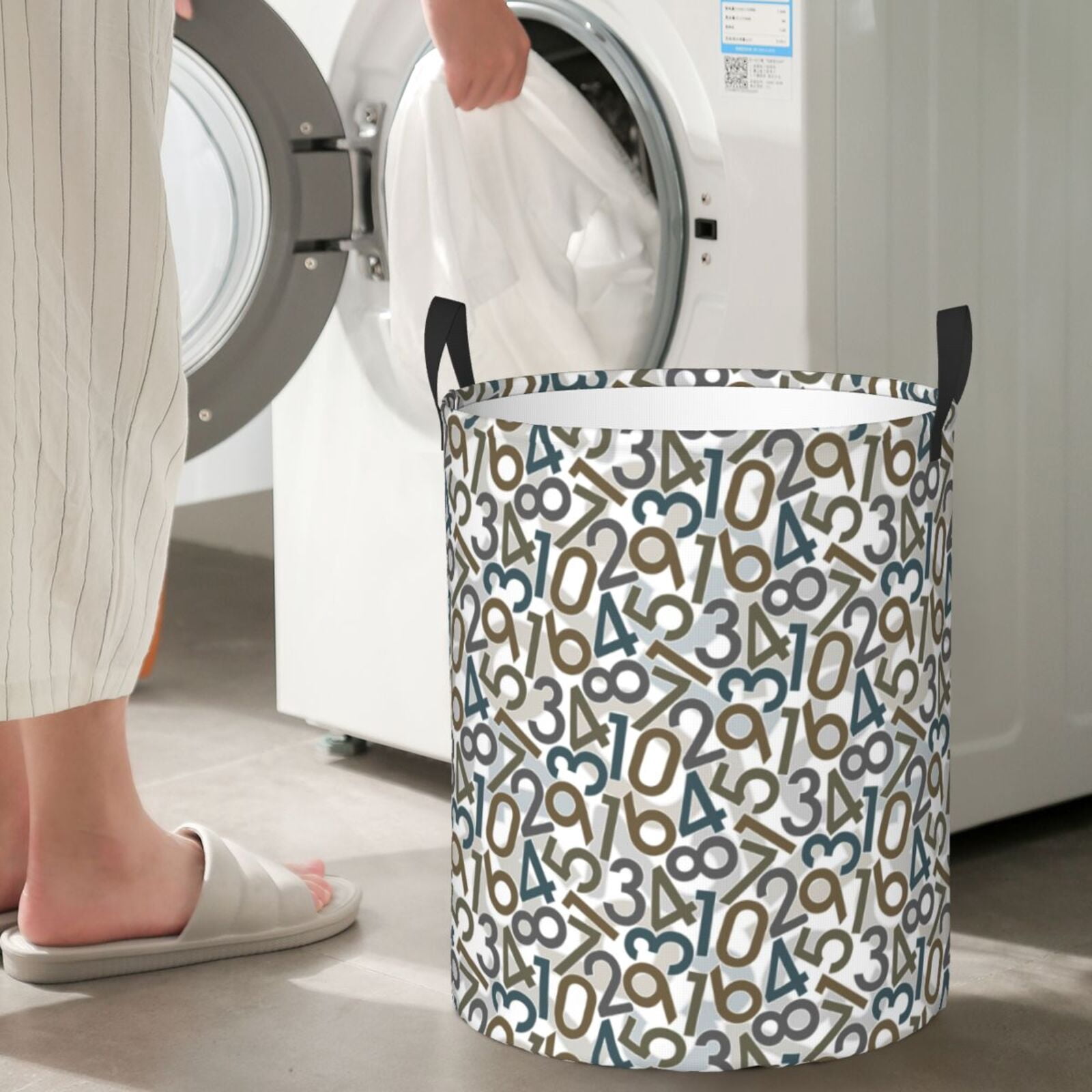 Large Laundry Basket with Handles - Math Print color Kids Baby Dirty Clothes Laundry Hamper for Bedroom Aesthetic