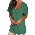 thumbnail image 3 of Liher Casual V Neck T-Shirt for Women Loose Fit Summer Tops Rolled Short Sleeve Tee Shirts Plain Solid Color Tunic Tops Green 2XL, 3 of 4