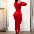 thumbnail image 6 of Velvet Mock Neck Jumpsuits for Women Fitted Sexy Long Sleeve Bodycon One Piece Party Clubwear Rompers, 6 of 6