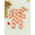 thumbnail image 5 of Infant Baby Girls Halloween Long Sleeve Pumpkin Jumpsuit Soft Waffle Ruffle Romper Pjs Fall Winter Sleep Play Clothes, 5 of 8