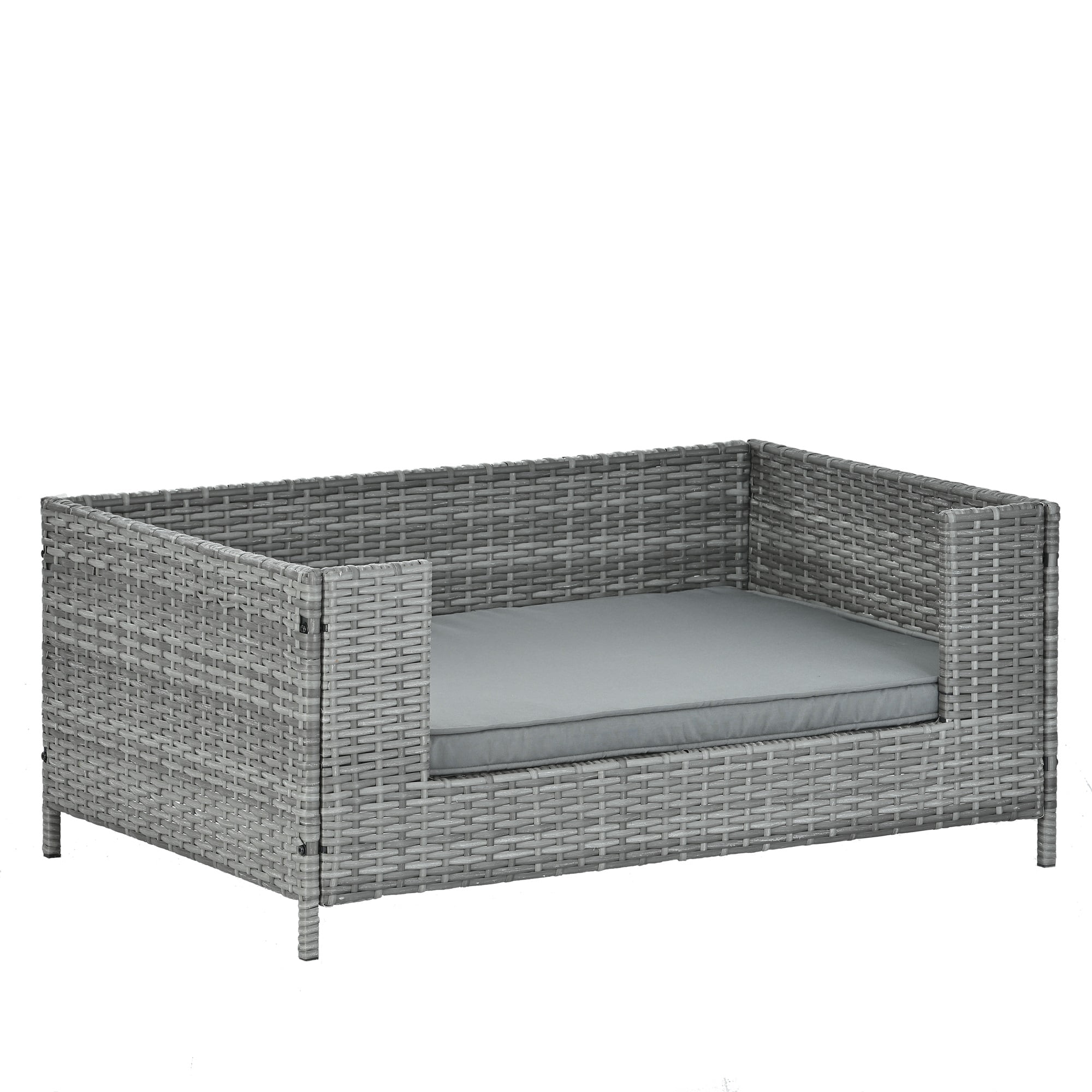 Pefilos 38" PE Wicker Dog Sofa Bed Elevated Raised Rattan Pet Bed for Indoor/Outdoor with Removable Cushion Lounge, Gray Pefilos 38" PE Wicker Dog Sofa Bed Elevated Raised Rattan Pet Bed for Indoor/Outdoor with Removable Cushion Lounge, Gray