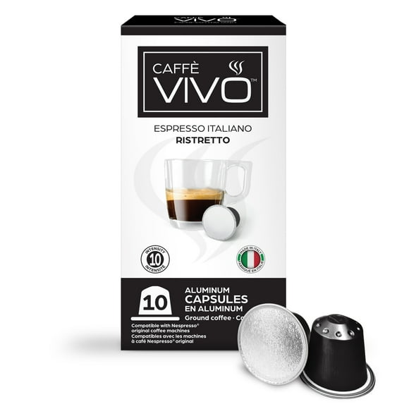 Caffè VIVO Espresso Italiano Ristretto (10-pack Nepresso Compatible Capsules), Intensity: 10 | Nespresso Compatible