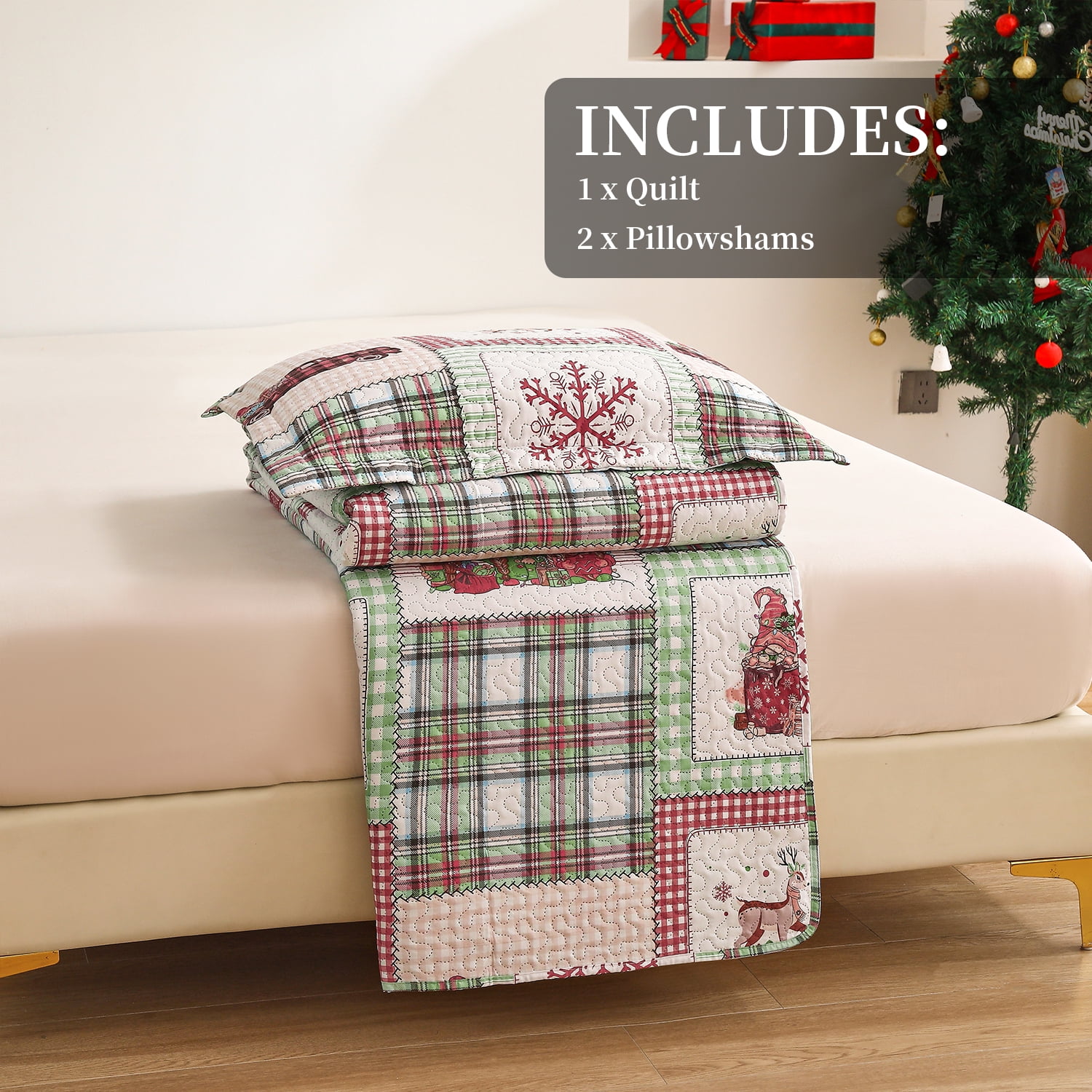 Green Essen Christmas Quilts King Christmas Tree Bedspread Lightweight Snowlake Coverlet Festive Bedding Plaid Home Decor