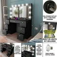 thumbnail image 4 of Ember Interiors Tammy Modern Black Makeup Vanity Desk with Lights, Charging Station, Mirror, 4 of 6