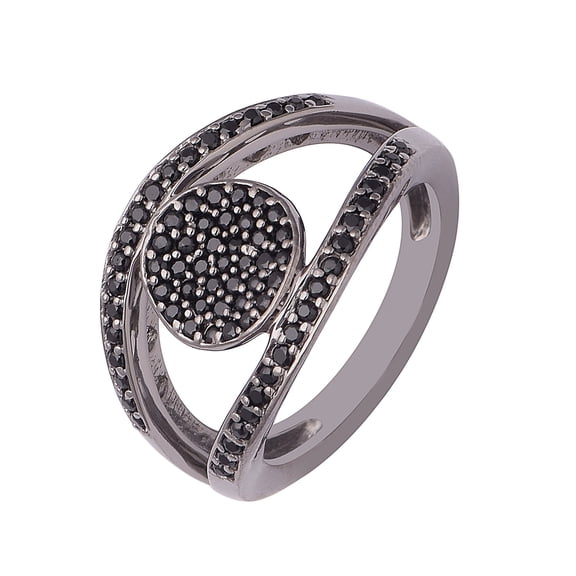 925 Sterling Silver Black Spinel Gemstone Round Cluster Women Valentines Day Gifts Ring US-8.5
