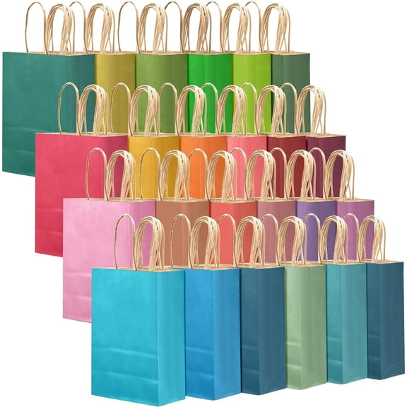 24Pcs Medium Gift Paper Bag with Handles Bulk - 10.6"x8.3"x4.3" Rainbow Party Bags - Mulit Color