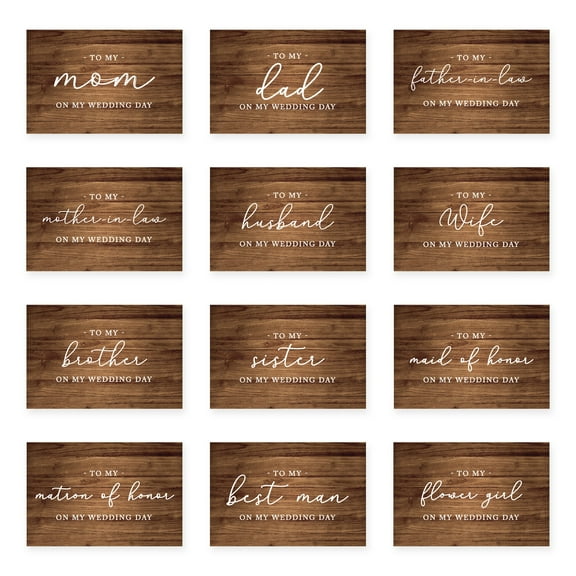 Koyal Wholesale Wedding Day Gift Cards Set with Envelopes Set of 12, Rustic Wood