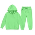 thumbnail image 5 of Conjunto de sudadera con capucha de manga larga para niños con estampado invernal y pantalones deportivos con lazo en las piernas, deportivo informal con forro polar para mayor calidez, conjunto de do, 5 of 5