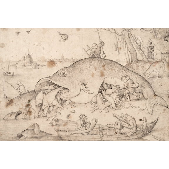 24x36 gallery poster, The Big Fish Eat the Little Fish, Pieter Bruegel the Elder, 1556