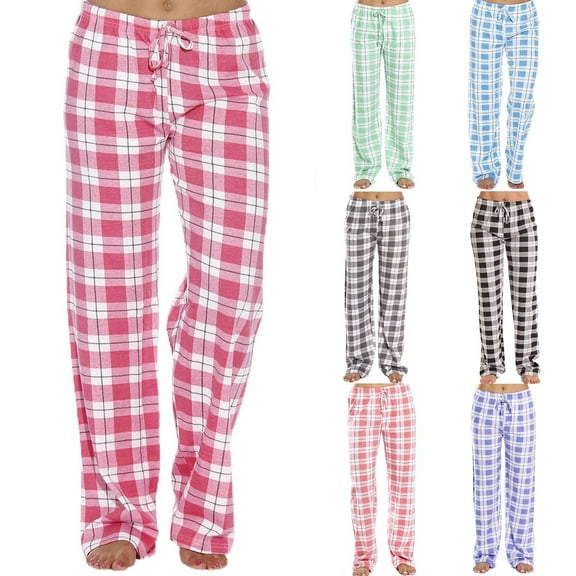 Wiicoznt Pajama Pants for Women Checkered Print Elastic Waist Pajama Bottoms Casual Comfy Loose Sleepwear Plus Size Full Length Pants with Pockets