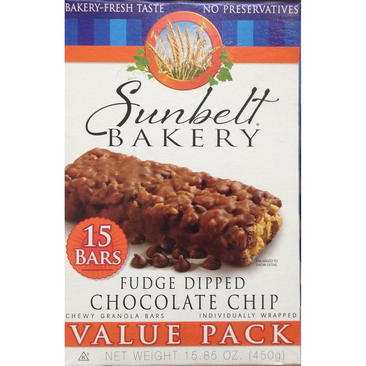 Sunbelt Fudge-Dipped CHOCOLATE CHIP Chewy Granola Bars 15-Count VALUE PACK (3 Boxes)