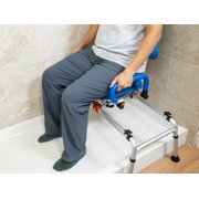 iLIVING Tub Transfer Bench Shower Chair with Easy Access Swivel Padded Seat and Pivoting Arms, and Adjustable Height for Handicap and Seniors, Blue