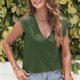 thumbnail image 4 of Camisa de encaje para mujer, escote en V profundo, ajuste holgado, Color sólido, transpirable, blusa informal de verano para uso diario OD verde XL, 4 of 8