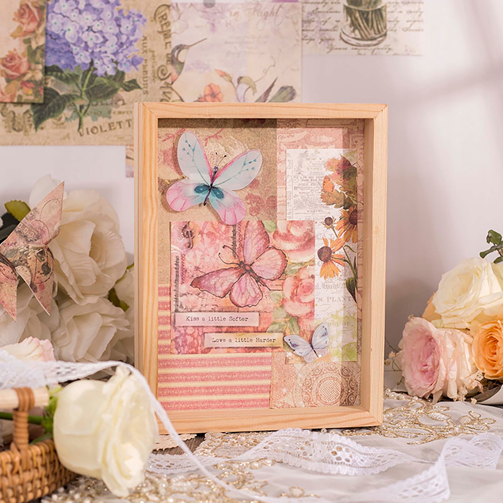Grandest Birch 6PCS Scrapbooking Paper Vintage Style Ornamental Pattern Letters Printing Artistic Notebook Natural Journaling Paper Stationery Supplies ,D