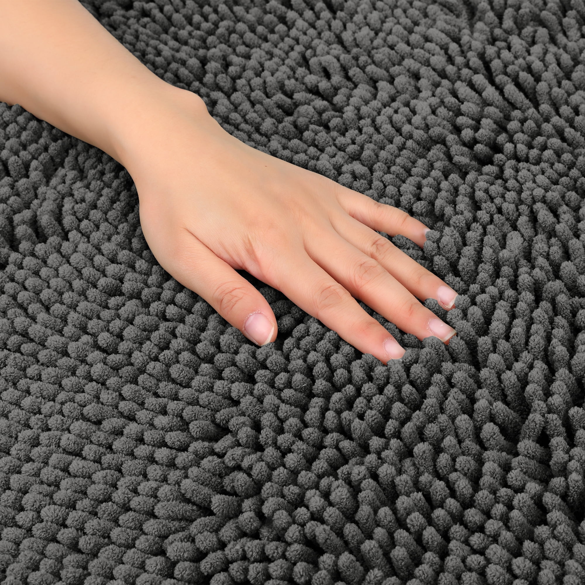 Unique Bargains 2 Pcs Oval Plush Mat Non Slip Washable Rug Grey 20" x 32"