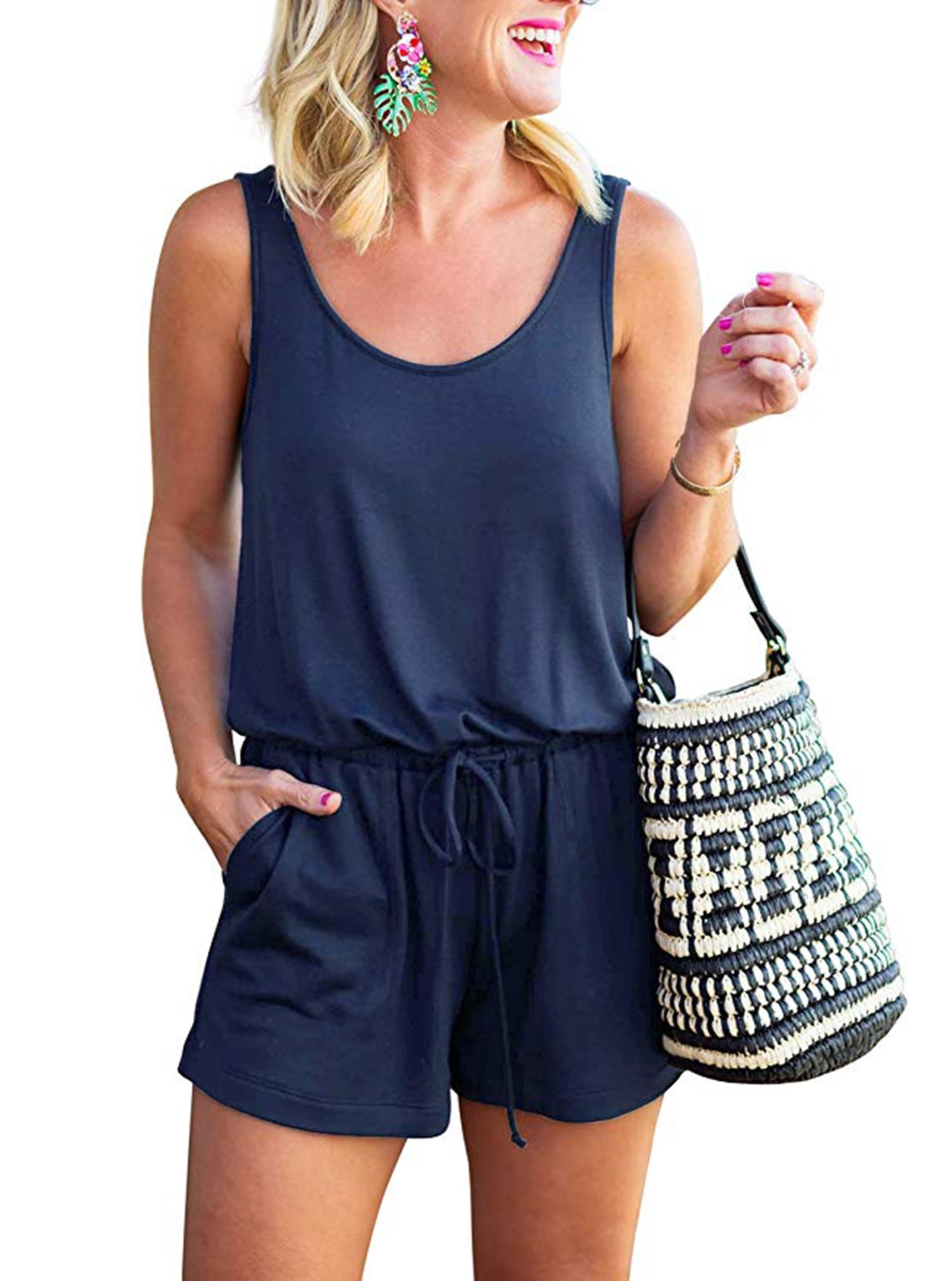 Women's Casual Loose Jumpsuits Plus Size Sleeveless Short Pants