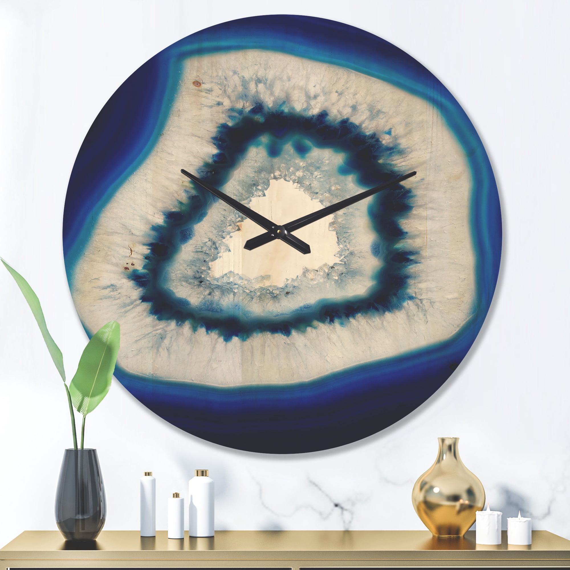 Designart 'Slice of Blue Ggate Crystal Stone' Modern Wood Wall Clock