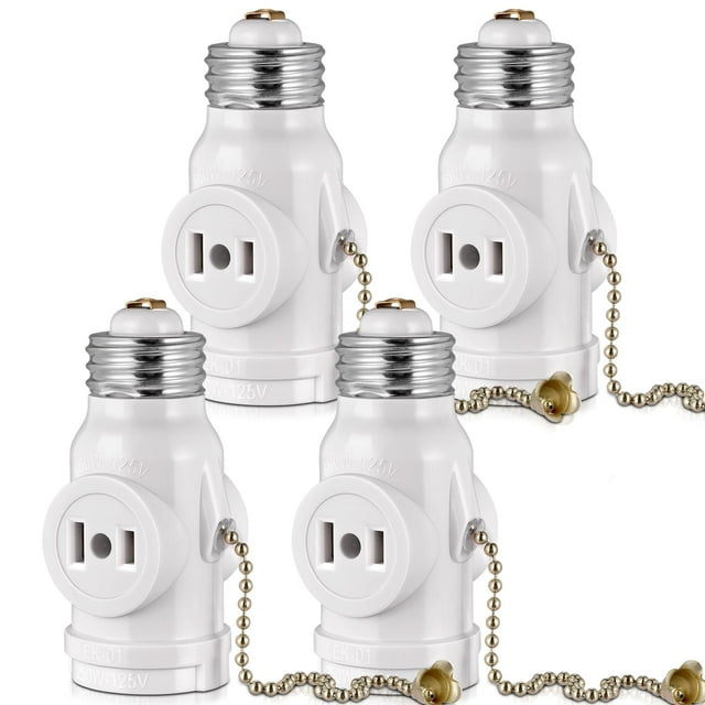Adaptador de enchufe EMNOOTI E26 a 2 enchufes con cadena de tracción