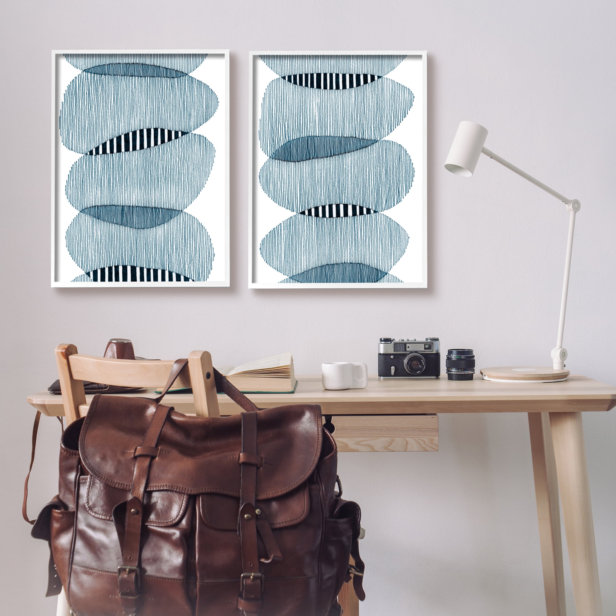 Stupell Industries Overlapping Circles Abstraction Abstract Painting White Framed Art Print Wall Art, 24 x 30, Set of 2