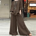 thumbnail image 2 of DGMIOCS Women's Linen 2-Piece Set - Oversized Batwing Sleeve Top & Wide Leg Pants with Pockets Khaki XXL, 2 of 8