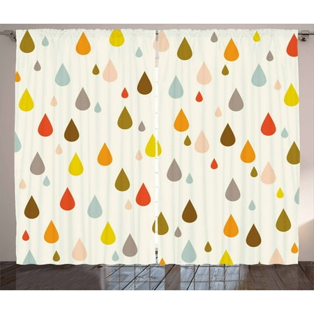 Colorful Curtains 2 Panels Set, Retro Style Colorful Big and Small Water Drops Rain Inspired Lovely Cute Pattern, Window Drapes for Living Room Bedroom, 108W X 84L Inches, Multicolor, by