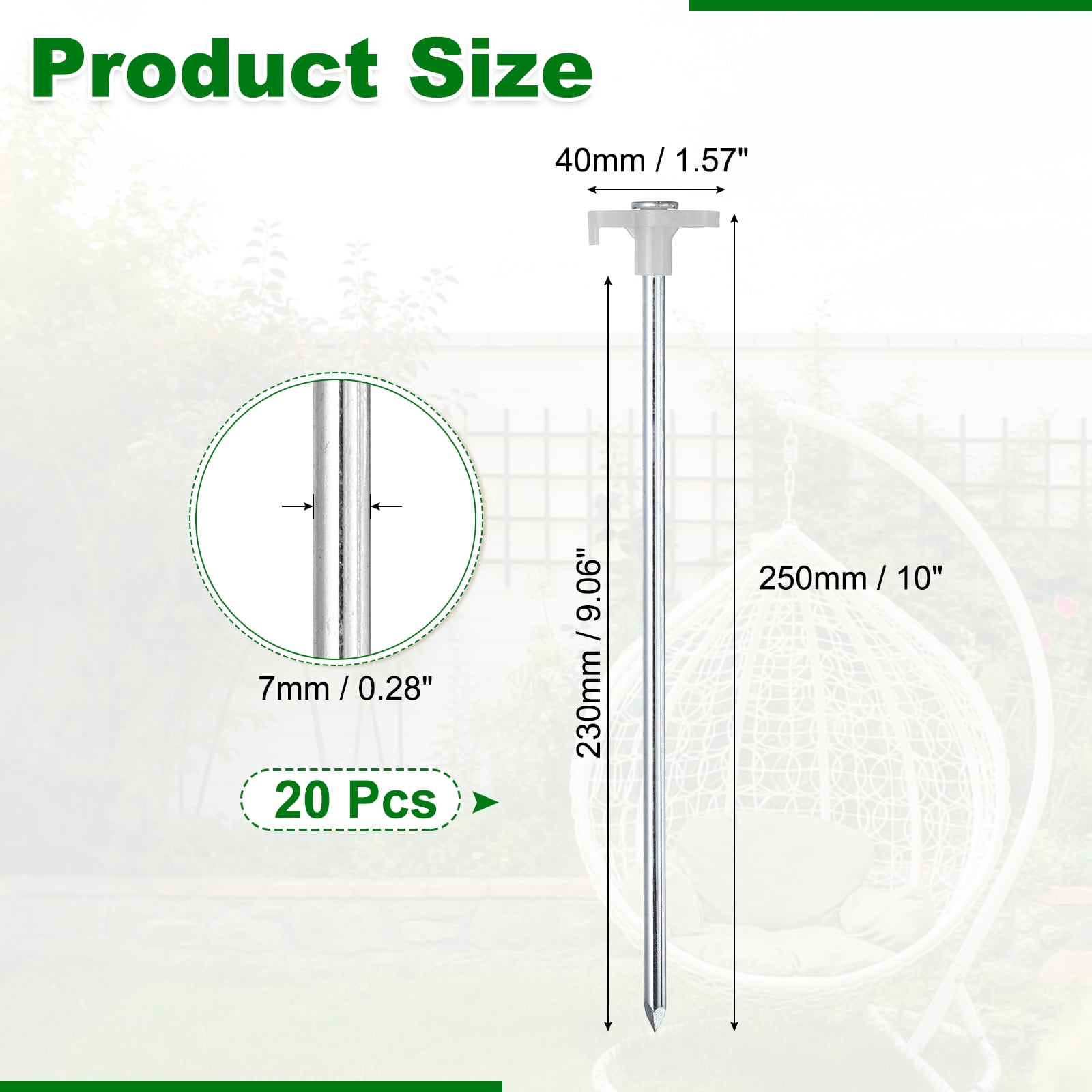 20 Pack Heavy Duty Tent Stakes, 10 Inch Non-Rust Metal Tent Pegs Camping Pegs Ground Stakes Tent Spike Canopy Anchors for Garden, Hiking Tarp Canopy Shelter Grassland, Luminous